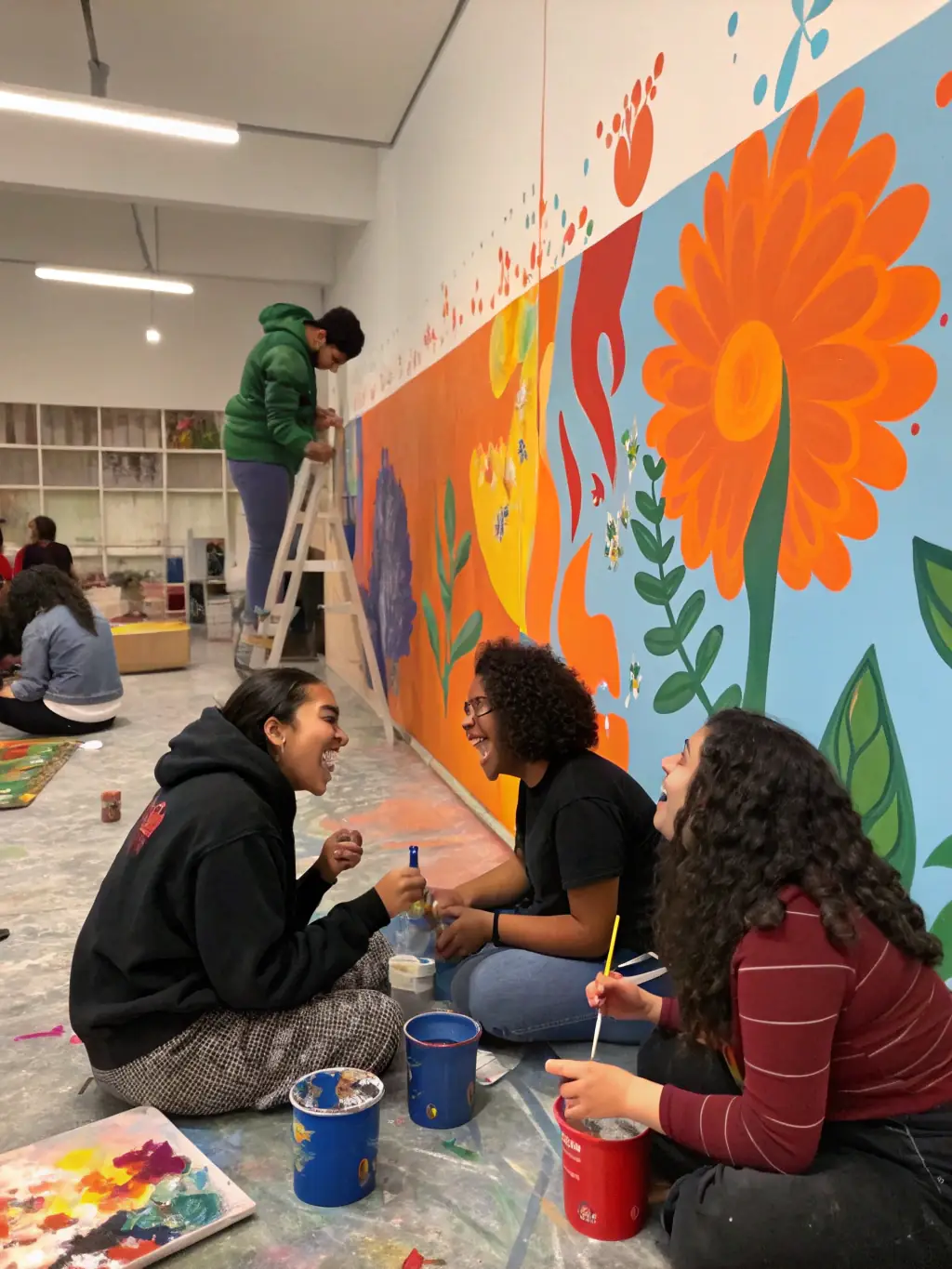 A captivating shot of a collaborative art project, showcasing diverse artistic expressions and the inclusive environment of ACCORD-OUVERT's activities.
